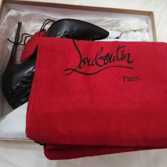 EUC Christian Louboutin Gortik 120 Black Kid Leather Size 7.5, EU Size 38 - Picture 8 of 9